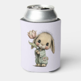 チューリップを持つかわいいウサギ 缶クーラー
