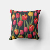 チューリップイエローピンクレッドグリーンブラックフローラ クッション (裏面)