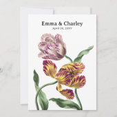 チューリップエレガントペアヴィンテージフローラ庭園の結婚式 招待状 (正面)