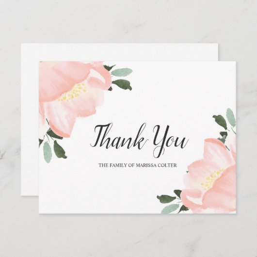 チューリップエレガント赤面ピンクフローラ悔やみや弔慰葬儀 サンキューカード (正面/裏面)