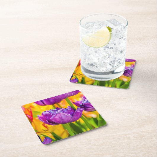 チューリップエンチャント深いピンク スクエアペーパーコースター (インサイチュ)