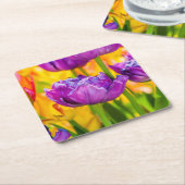 チューリップエンチャント深いピンク スクエアペーパーコースター (アングル)