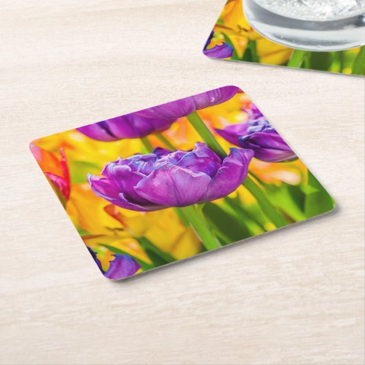 チューリップエンチャント深いピンク スクエアペーパーコースター (アングル)