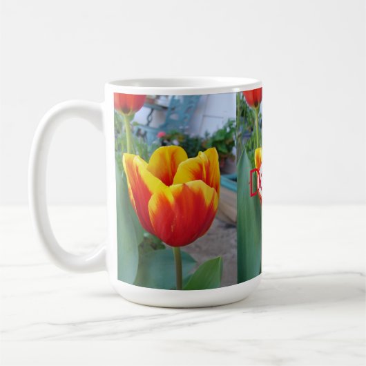 チューリップオレンジ赤女性名フォトアートマグ コーヒーマグカップ (左)
