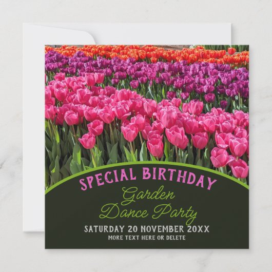 チューリップカラフルスペシャル誕生日ガーデンダンス 招待状 (正面)