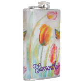 チューリップカラフルバタフライ水色カスタマイズ可能 フラスク (右)