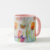 チューリップカラフルバタフライ水色カスタマイズ可能 マグカップ (正面右)