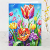チューリップカラフルフラワーカード カード (黄色い花)