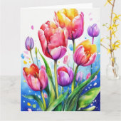 チューリップカラフルフラワーカード カード (黄色い花)
