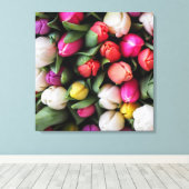 チューリップカラフルフラワーズイースター春 キャンバスプリント (インサイチュ (ウッドフロア))