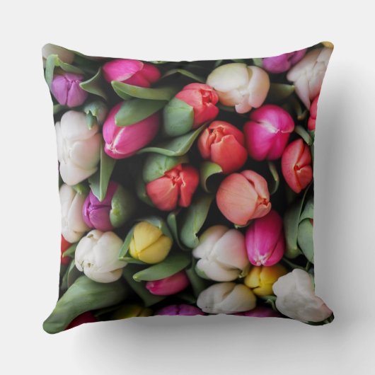 チューリップカラフルフラワーズイースター春 クッション (裏面)
