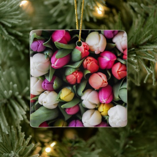 チューリップカラフルフラワーズイースター春 セラミックオーナメント (ツリー)