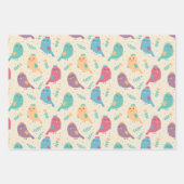 チューリップカラフル付き子供かわいい鳥 ラッピングペーパーシート (正面3)