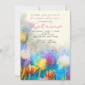 チューリップカラフル水彩フローラブライダルシャワー 招待状 (正面)