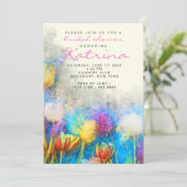 チューリップカラフル水彩フローラブライダルシャワー 招待状 (スタンド正面)