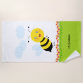 チューリップガーデンでミツバチ ビーチタオル (正面)