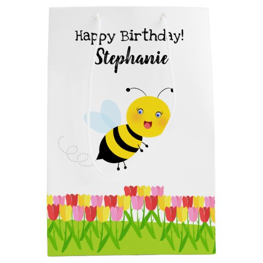 チューリップガーデンでミツバチ ミディアムペーパーバッグ (正面)