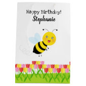 チューリップガーデンでミツバチ ミディアムペーパーバッグ (裏面)