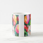 チューリップガーデンにかわいい白カラフル猫かわいらし コーヒーマグカップ (中央)