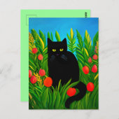 チューリップガーデンに住む小さな黒猫 ポストカード (正面/裏面)