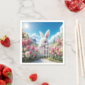 チューリップガーデンのイースターバニー スタンダードカクテルナプキン (インサイチュ)