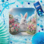 チューリップガーデンのイースターバニー ペーパープレート (パーティー)