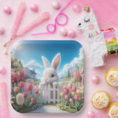 チューリップガーデンのイースターバニー ペーパープレート (パーティー)