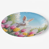 チューリップガーデンのイースターホワイトバニー ペーパープレート (アングル)