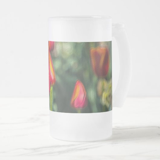 チューリップガーデンのテクスチャ付きすりガラスのビールマグ フロストグラスビールジョッキ (正面右)