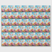 チューリップガーデンの白いバニー ラッピングペーパー (フラット)