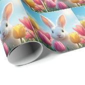 チューリップガーデンの白いバニー ラッピングペーパー (ロールコーナー)