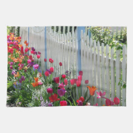 チューリップガーデンホワイトピケットフェンスのキッチンタオル キッチンタオル