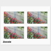 チューリップガーデンホワイトピケットフェンス写真シール 長方形シール (シート)