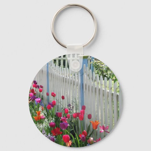 チューリップガーデンホワイトピケットフェンスMay NJの写真 キーホルダー (正面)