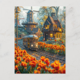 チューリップガーデン村のミニチュアトロリー シーズンポストカード