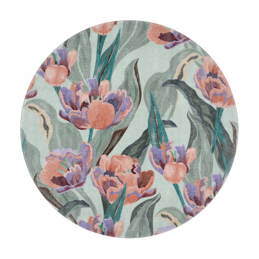 チューリップガーデン：ヴィンテージ大きな花 カッティングボード (正面)