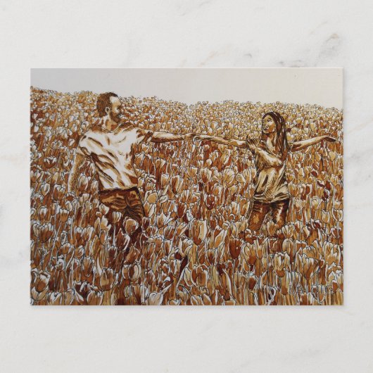 チューリップコーヒー&インクスケッチ葉書のフィールド ポストカード (正面)