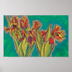 チューリップスケッチ、春の花フローラアー絵画ト ポスター