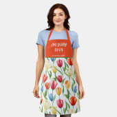 チューリップパーソナライズされたパターズレディース エプロン (着用した状態)