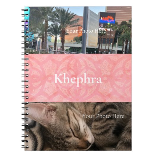 チューリップピンクろうけつ染め名とフォトコラージュ ノートブック (正面)