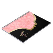 チューリップピンクブラックと金ゴールド顔モノグラム名ノート ノートブック (左側)