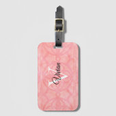チューリップピンク水彩モノグラム名 ラゲッジタグ (正面縦)