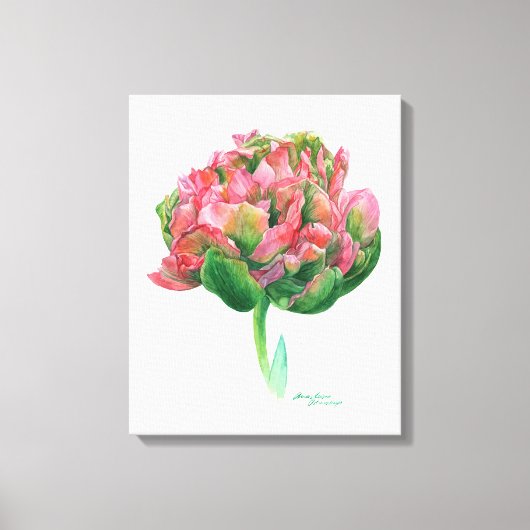 チューリップピンク緑の植物色 キャンバスプリント (正面)