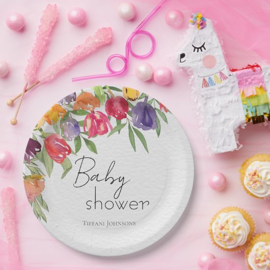 チューリップファンタジーインスパイアフローラベビーシャワー ペーパープレート (パーティー)
