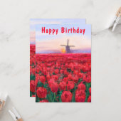 チューリップフィールド春インオランダ誕生日カード カード (正面/裏面インサイチュ)