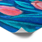 チューリップフィールド、春の花フローラアートレッドブルー ポスター (角)