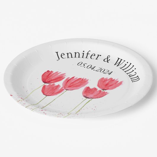 チューリップフラワーウォータカラー素朴春結婚ズ ペーパープレート (アングル)