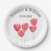 チューリップフラワーウォータカラー素朴春結婚ズ ペーパープレート (正面)