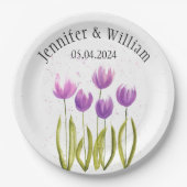 チューリップフラワーウォータカラー素朴春結婚ズ ペーパープレート (正面)