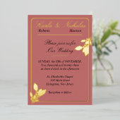チューリップフラワーシナモンバラ結婚ズ、金ゴールド 箔招待状 (立ち正面)
